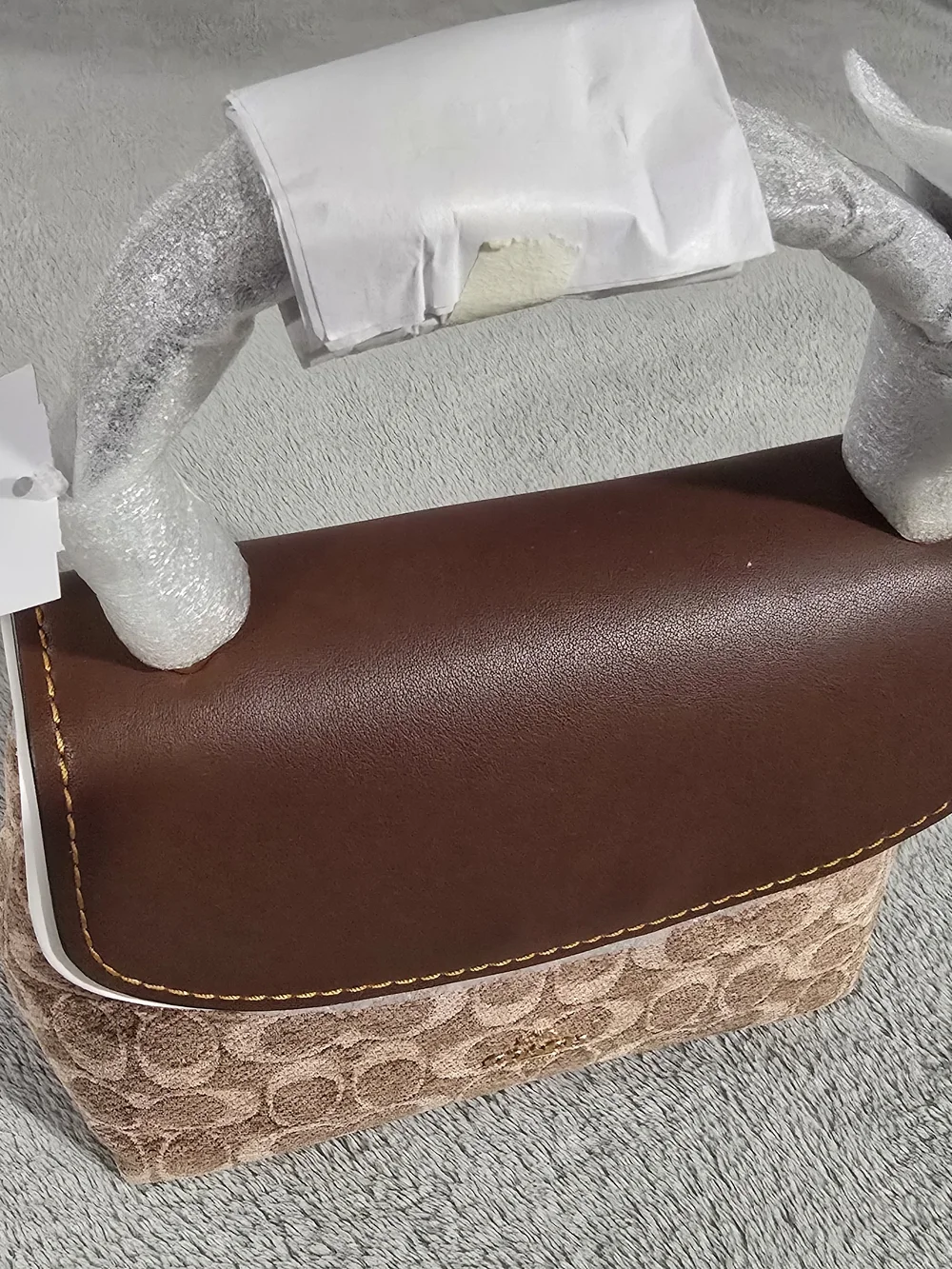 Coach Brown Leather Flap Signature Canvas Satchel